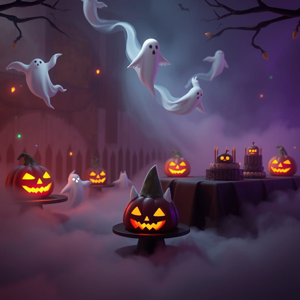 Spooky Birthday Party with Ethereal Ghosts and Pumpkin Lamps