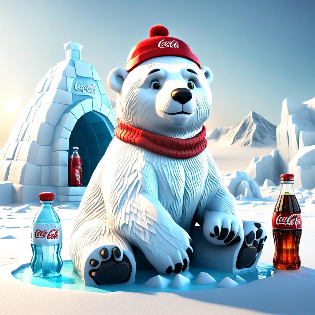 3D Polar Bear with Coca-Cola in Arctic Landscape