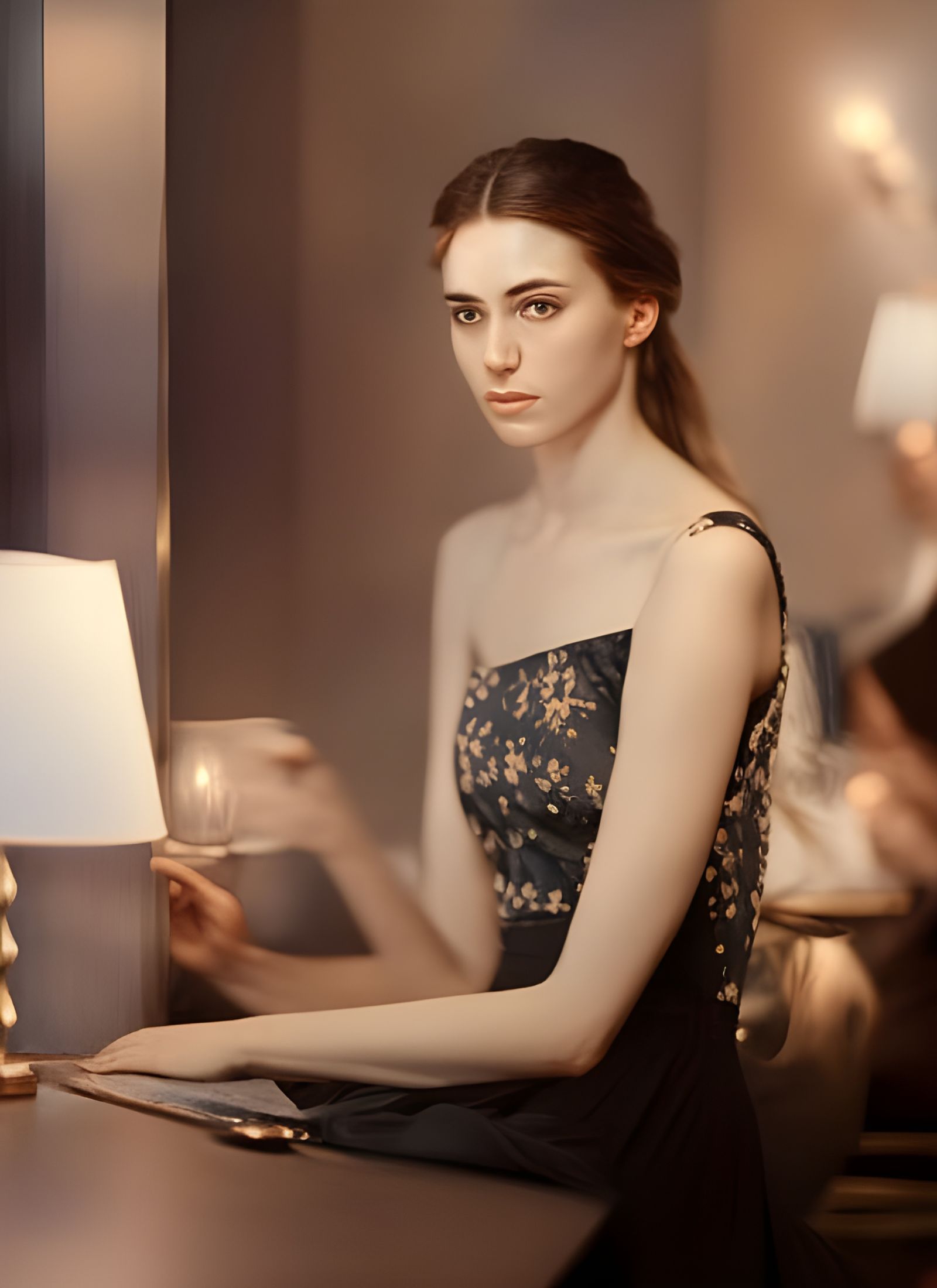 Beautiful Woman in Cafe: Photorealistic Masterpiece