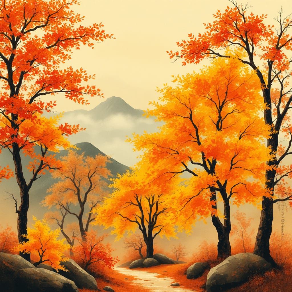 Autumn Landscape in Chinese Painting Style