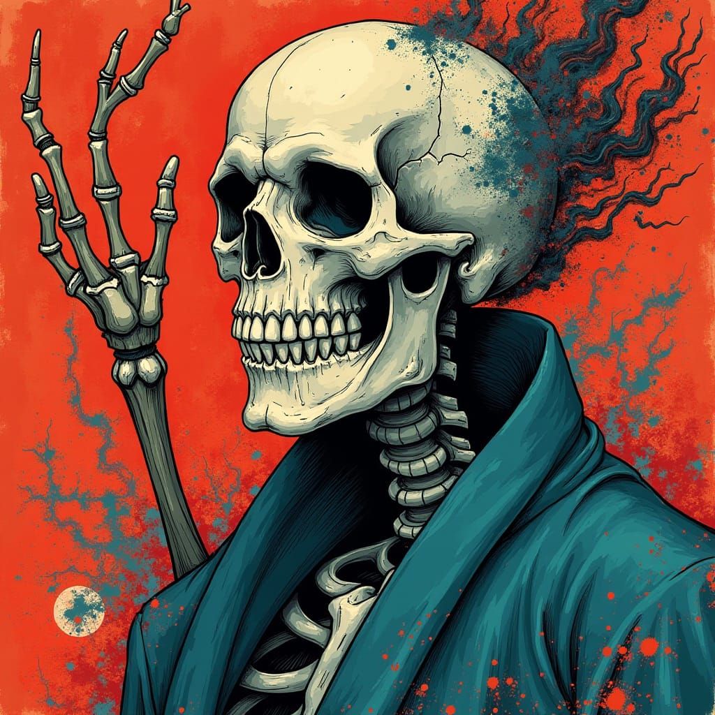 Skeleton ghost art deco portrait amateur draft Dan Mumford T...