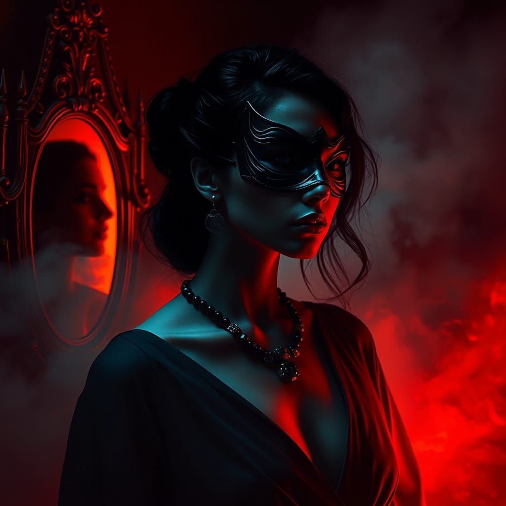 Silhouette féminine et brume noire.