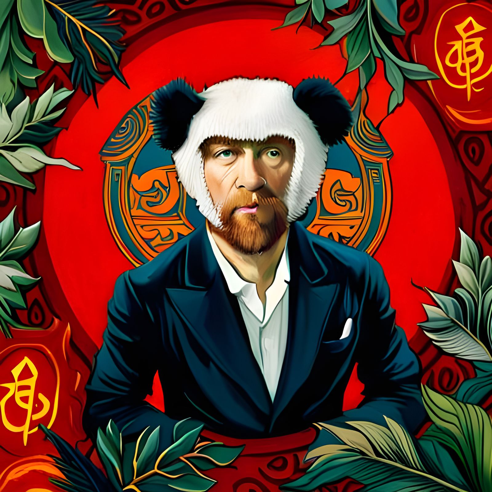 Panda Van Gogh Portrait in Surreal Style