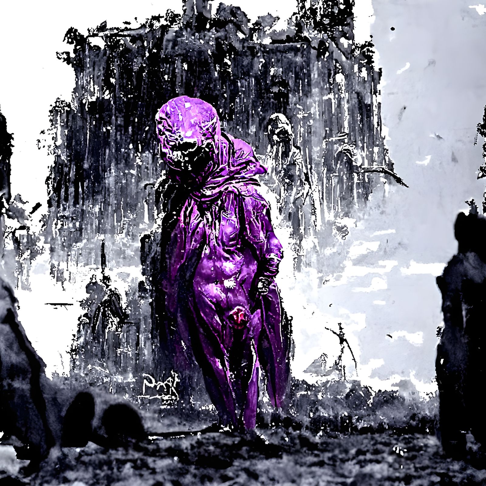 Sinister Purple Figure Concept Art in 8k