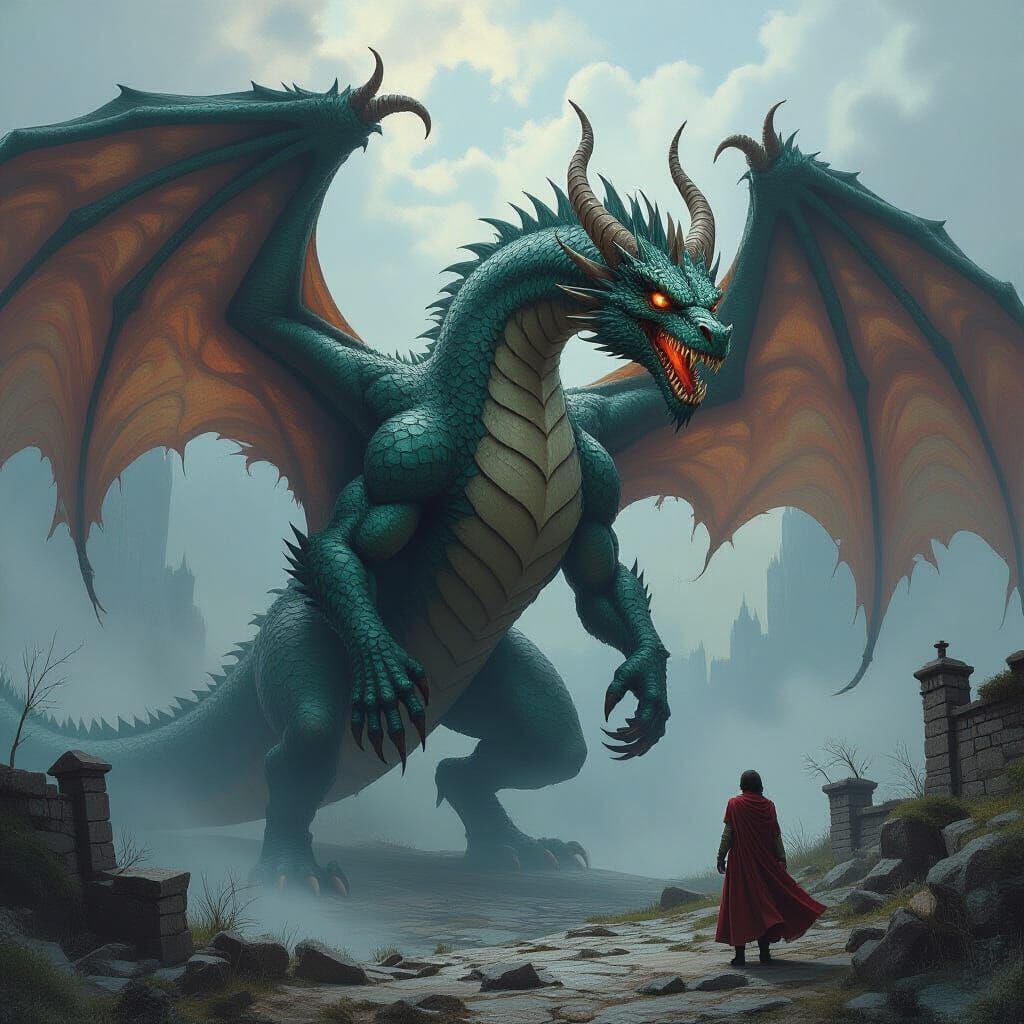 Mighty Dragon in Gustave Doré and Greg Rutkowski Style