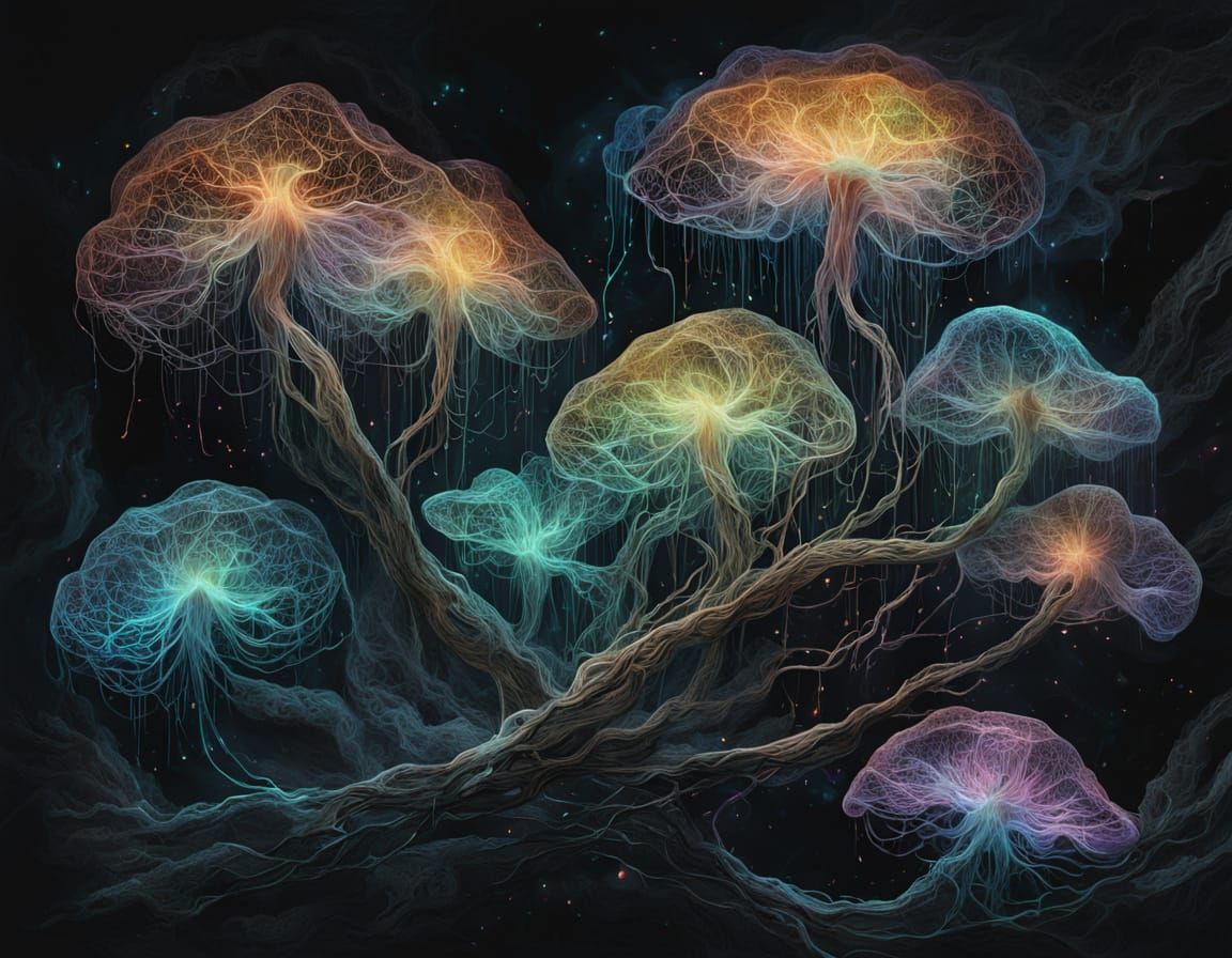 Glowing Mycelium Network in Dark Fantasy Style