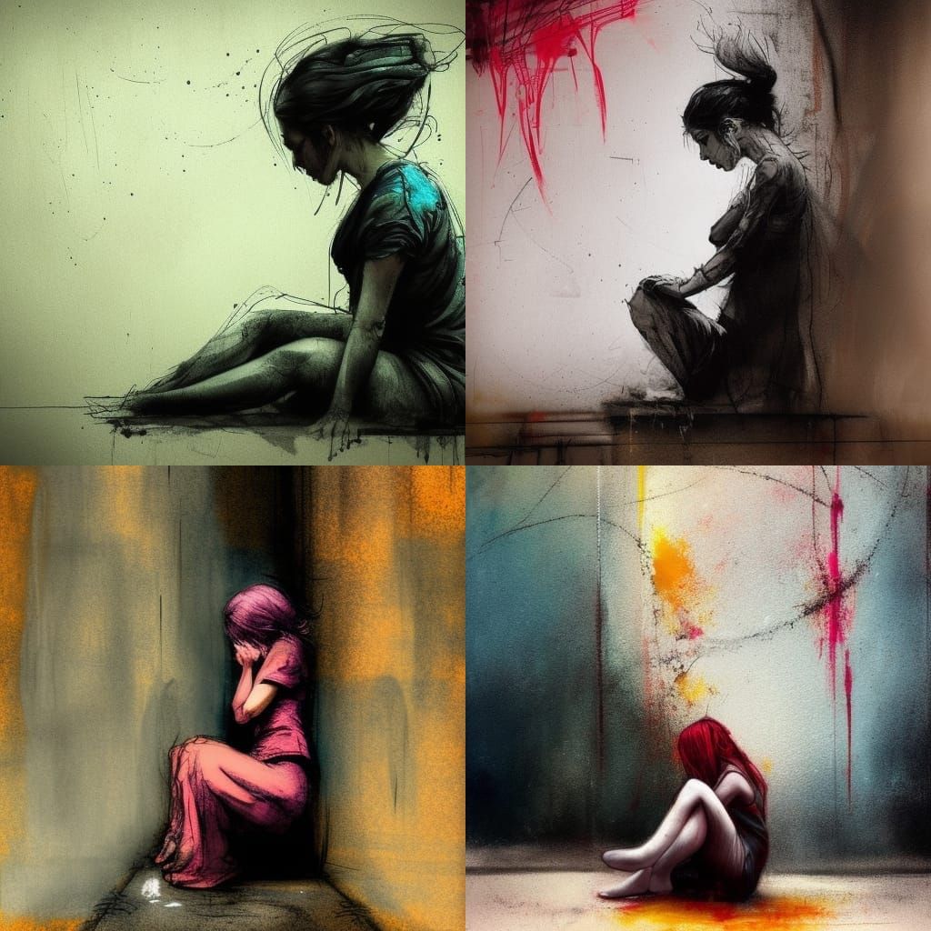 Sad Woman in Expressive Figurative Style