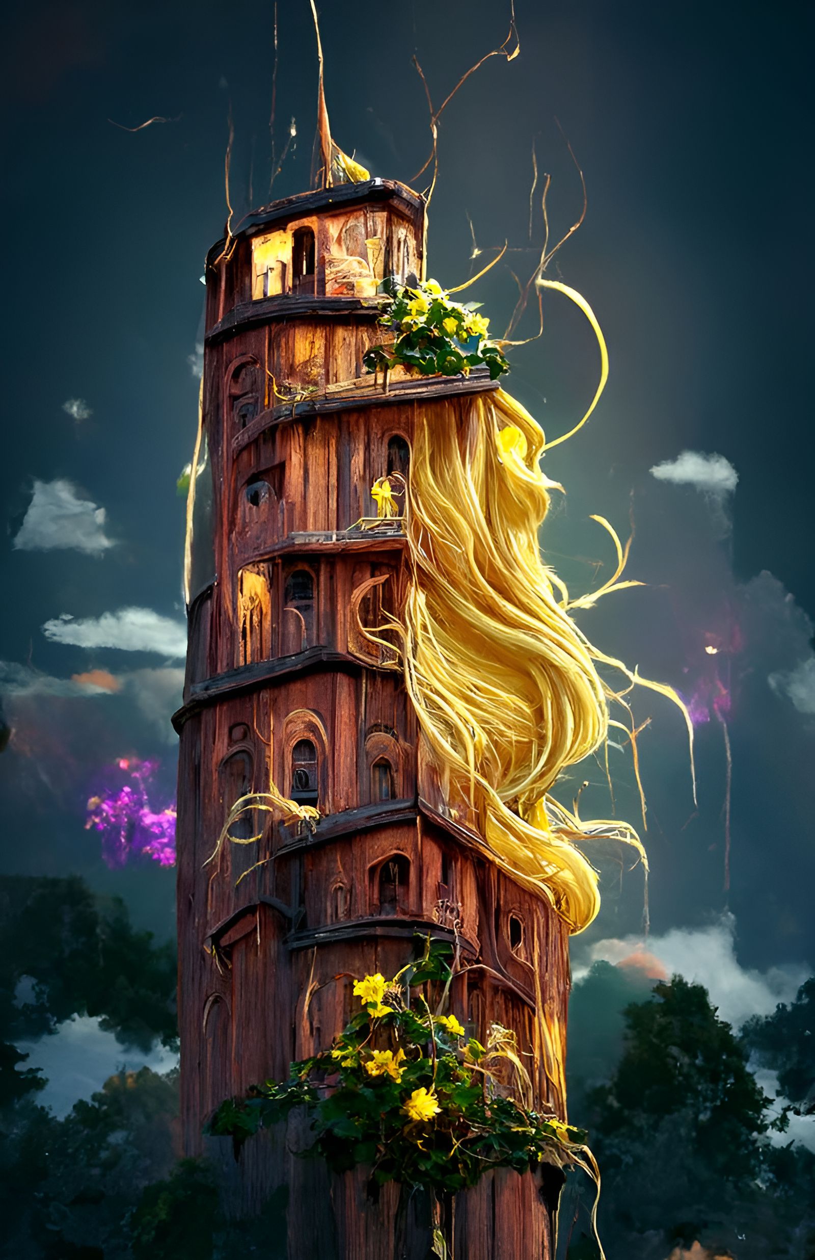 Honeyed Rapunzel Tower Digital Artwork in 8k