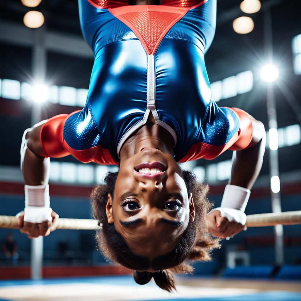 Gymnast Upside Down: Detailed Portrait in Cinematic Lighting