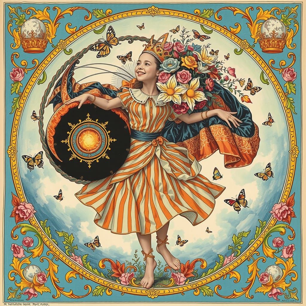 Radiant Woman in Citrus Light Gown with Butterflies