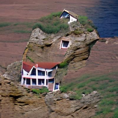 Whimsical Crooked House on Cliff Edge