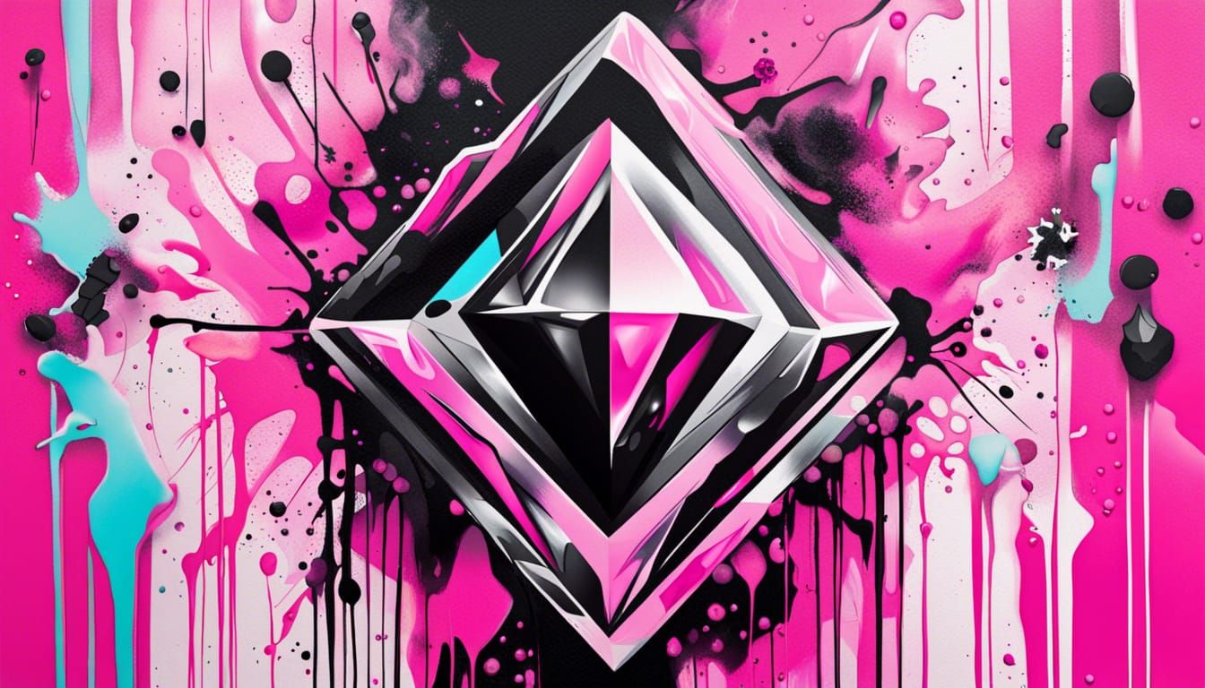 jewel diamond crystal pink and black graffiti art, splash art, street art, spray paint, oil gouache melting, acrylic, hi...