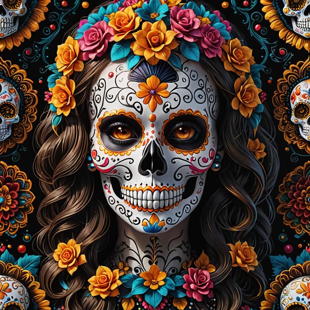 Hyperreal Sugar Skull in Mixed Media