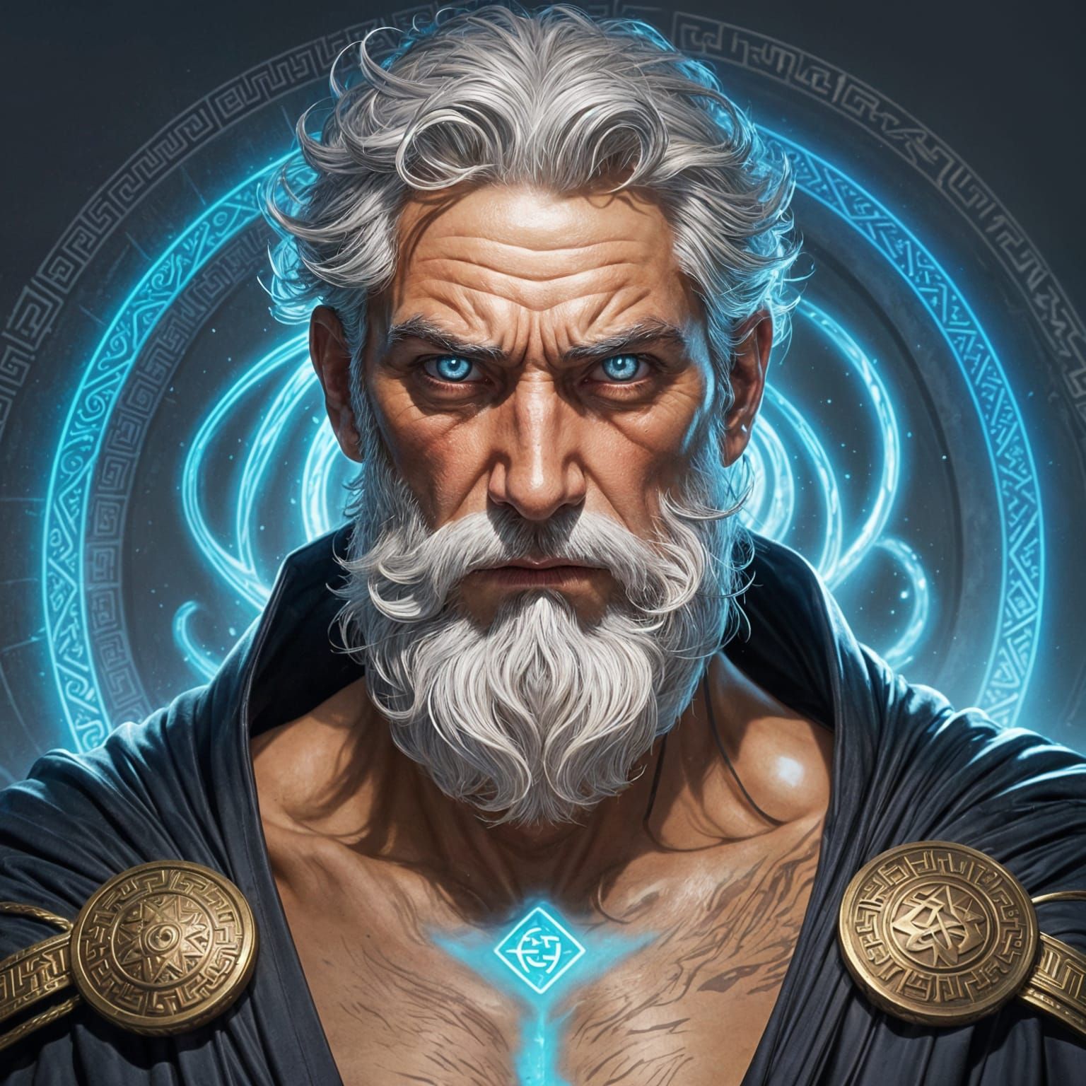 Rubenesque Greek Sorcerer with Glowing Eyes