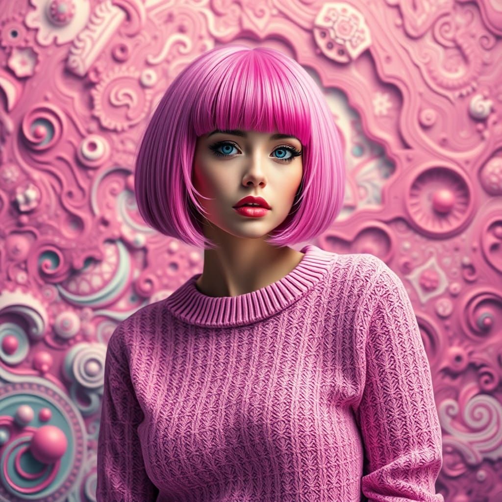 Woman with Pink Hair in Cyberpunk Fractal Design