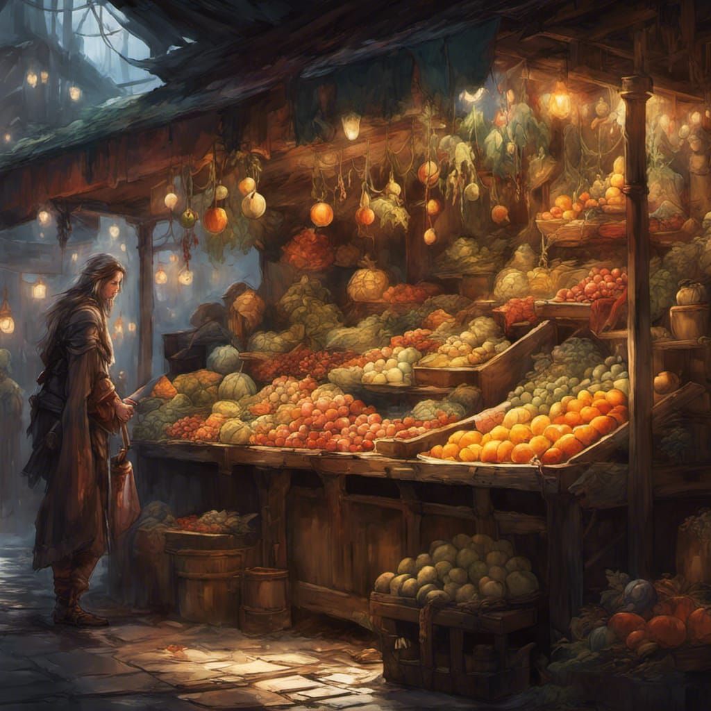 Elven Fruit Stall: Fantasy Market Scene