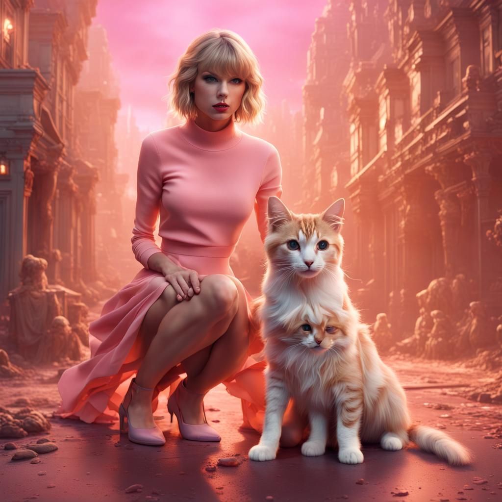 Taylor Swift with Cat and Dog: Matte Painting