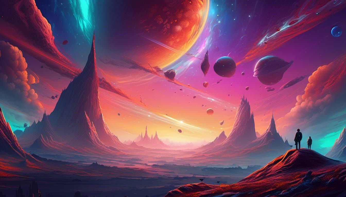 Galactic Spacescape in Surreal Digital Art Style