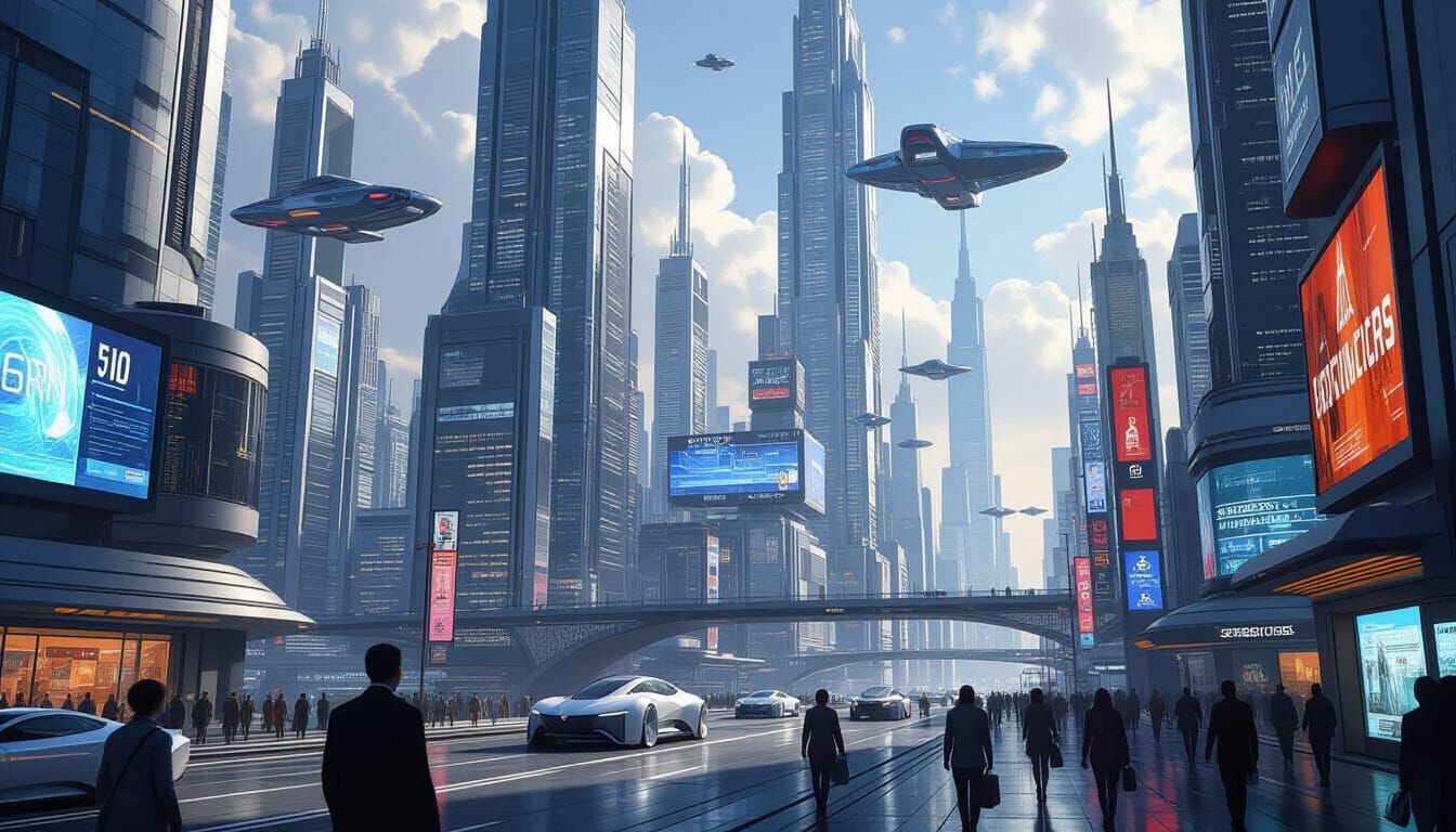 Hyperrealistic Futuristic Cityscape in Digital Painting Styl...