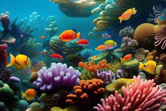 Luminous Coral Reef Scene in Hyperrealistic Style