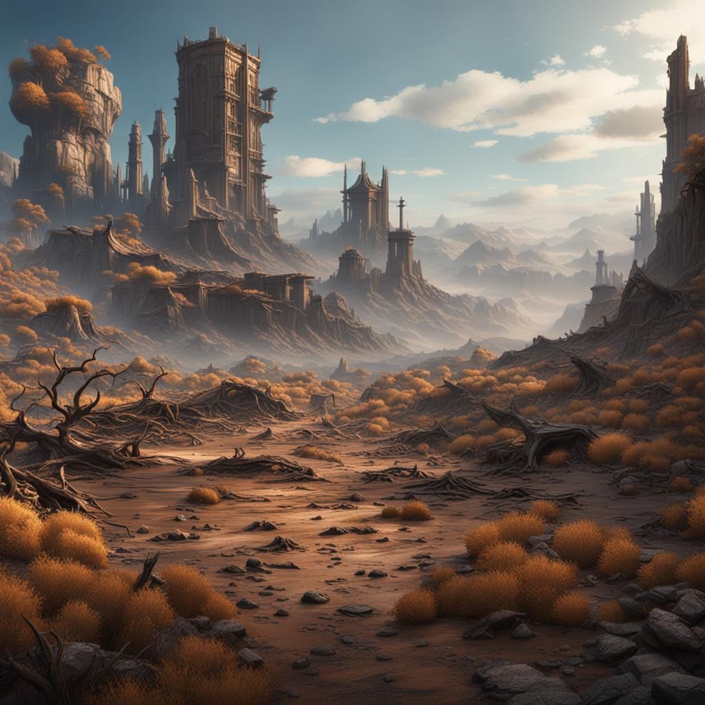 Desolate Wasteland in Detailed Matte Painting
