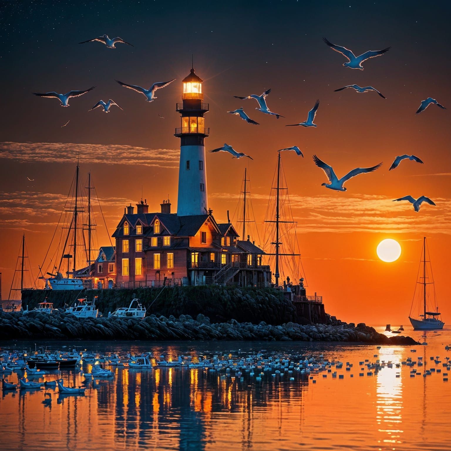 Stunning Neon Sunset over a Serene Harbour in Cyberpunk Styl...