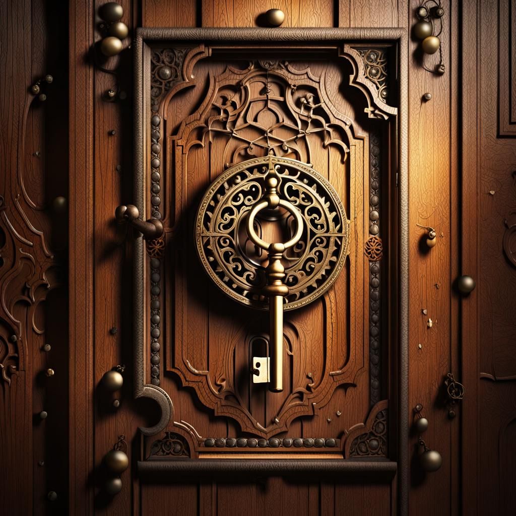 Antique Key in Ornate Lock: Cinematic 3D Render