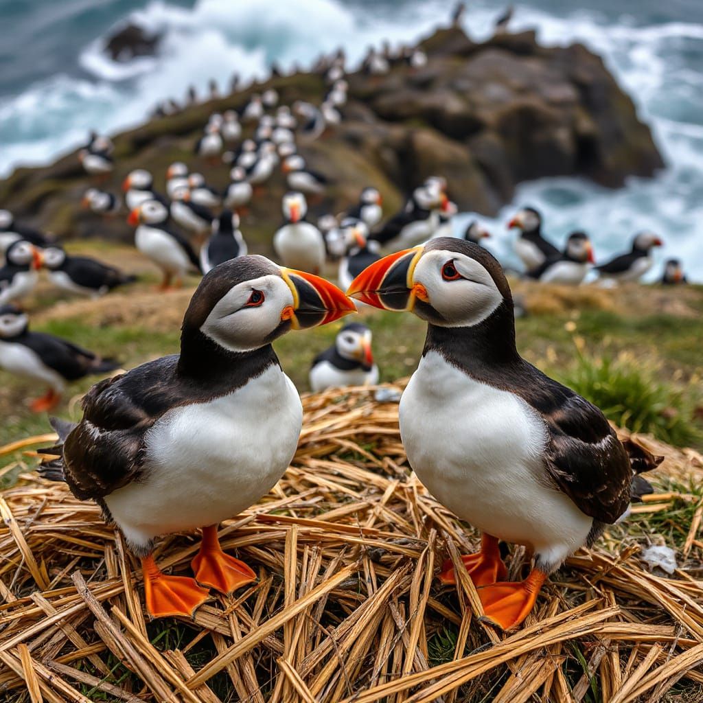 Atlantic Puffins mate for life & their "kissing" is actually...