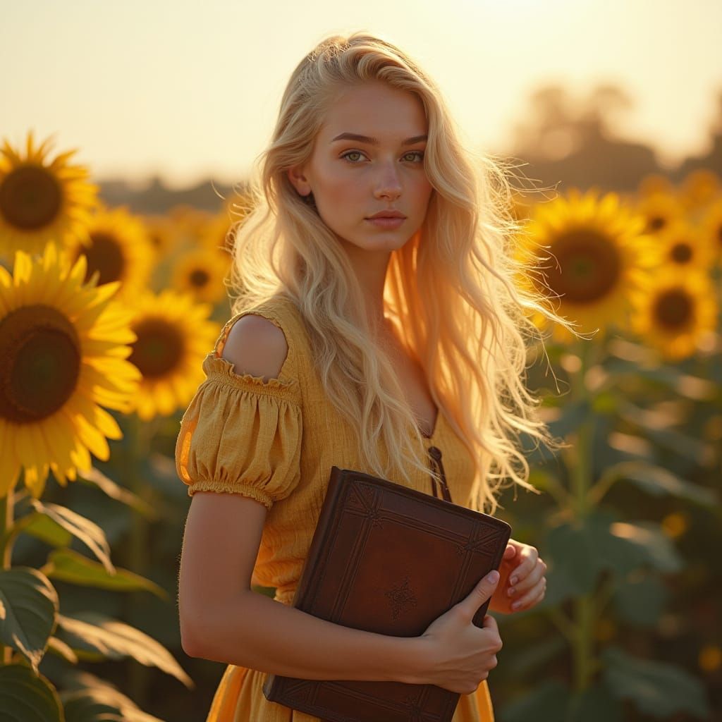 Woman in Sunflower Field: Impressionist Style