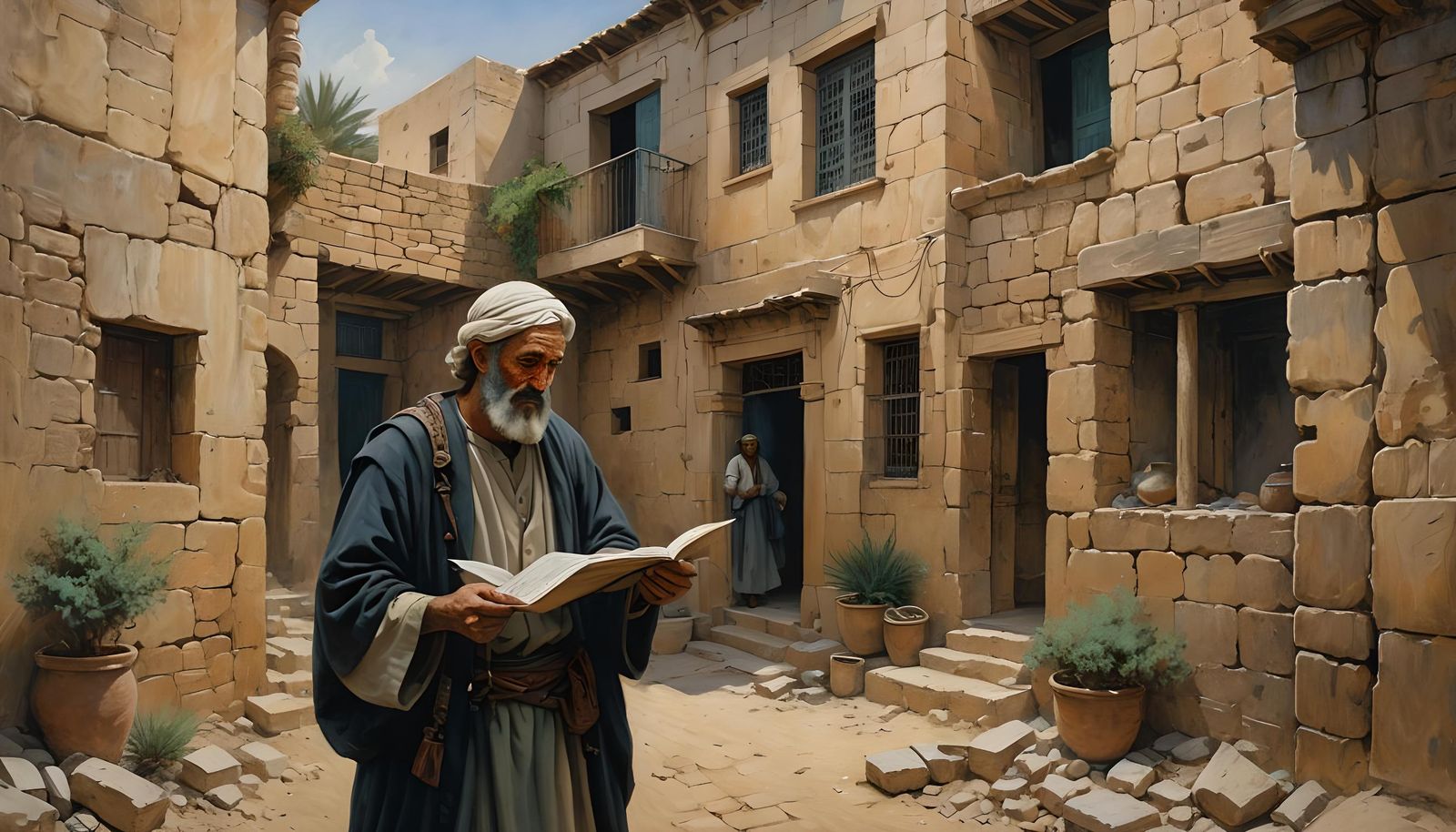 Man Holding Deed in Palestine, Impressionist Gouache