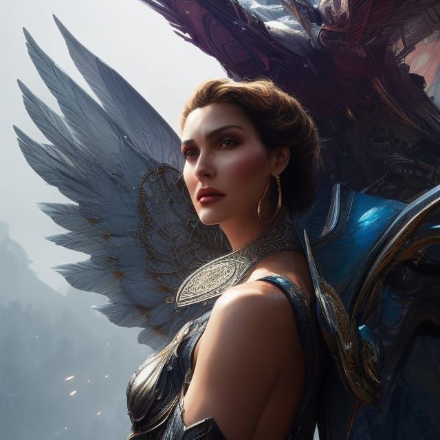 Beautiful Angel Portrait with Stunning Wings in Splash Art