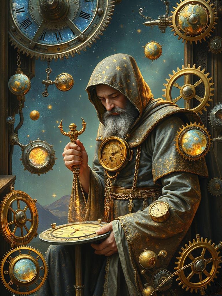 Celestial Clockmaker Crafting Galaxy Timepieces in Art Nouve...
