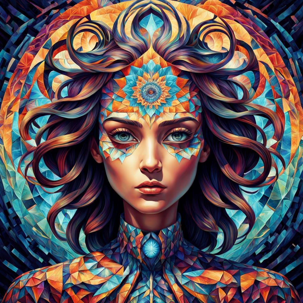 Kaleidoscopic Woman: A Glitch Art Portrait in 8K