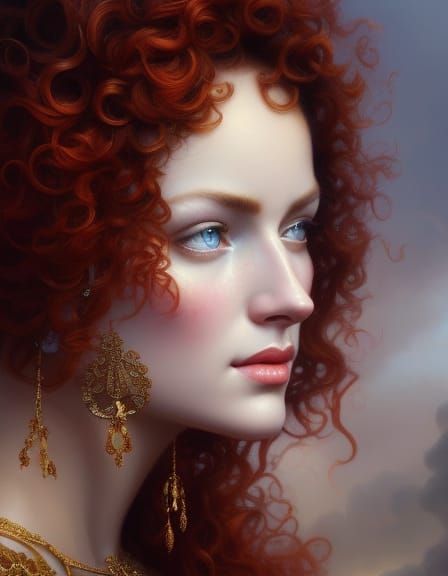 Hyperrealistic Red-Haired Goddess Portrait with Dramatic Lig...