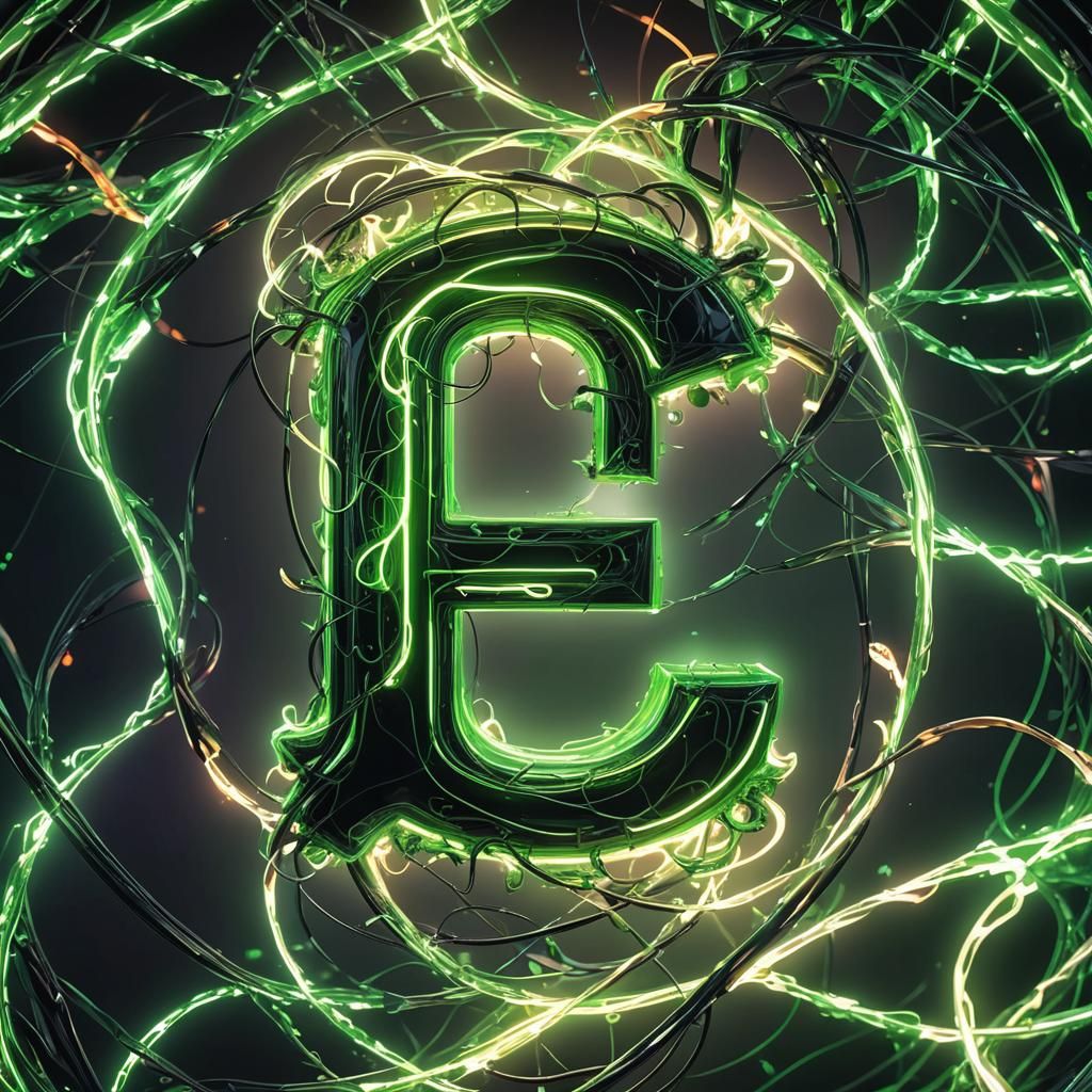 Glowing Letter E in Abstract Expressionism Style