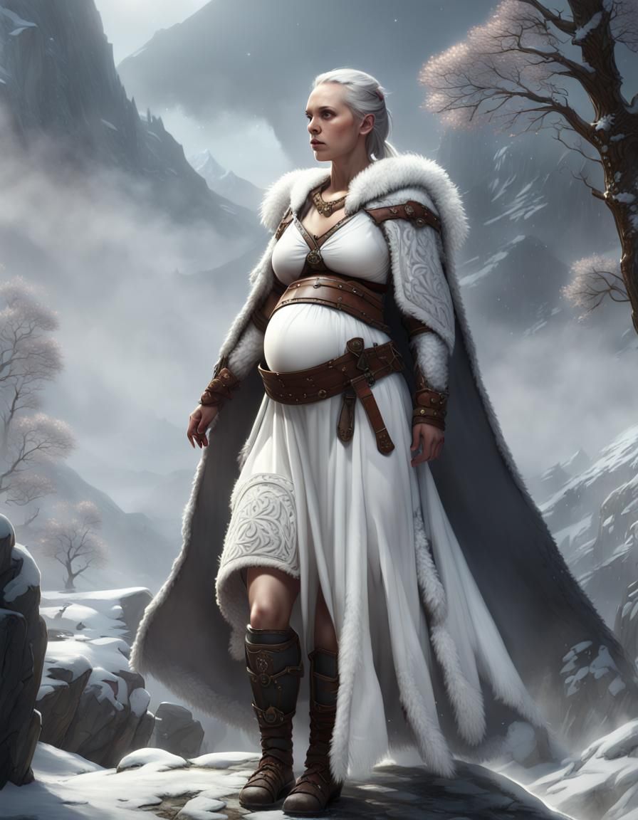 Pregnant Viking Woman in Winter Landscape