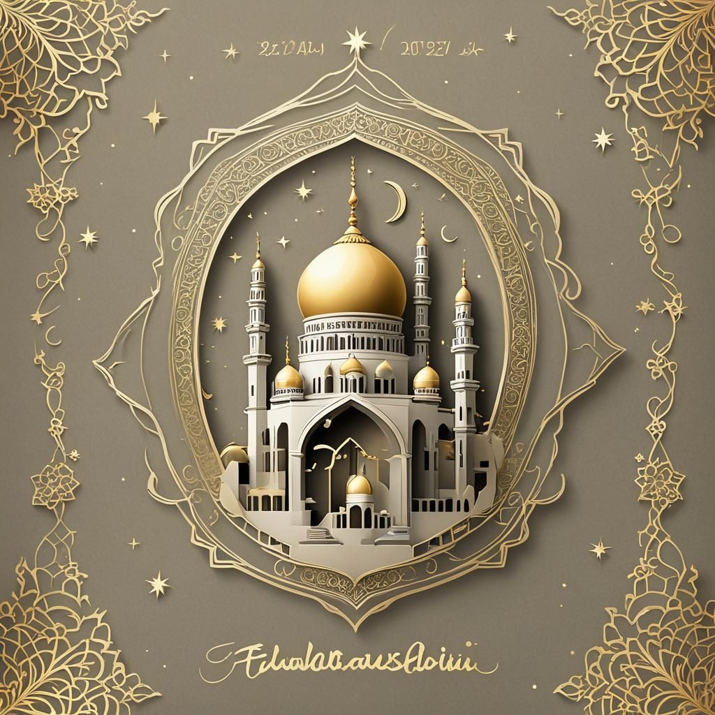 Eid al-Fitr 2024 Greeting Card with Mosque