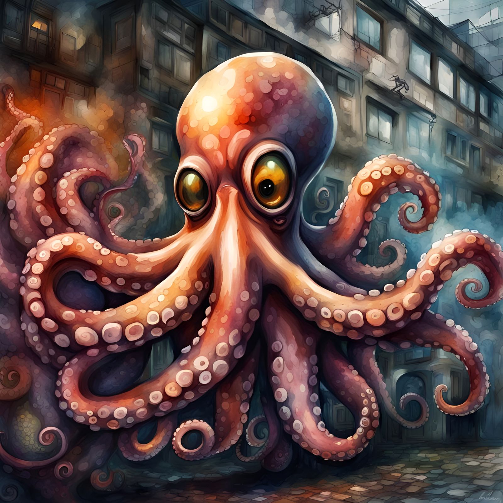 Graffiti Octopus in Watercolour Style