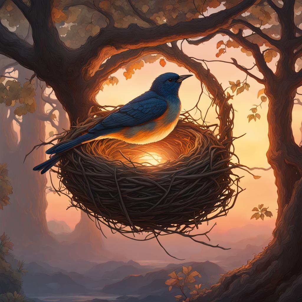 Birds Nest at Dawn: Watercolor Concept Art