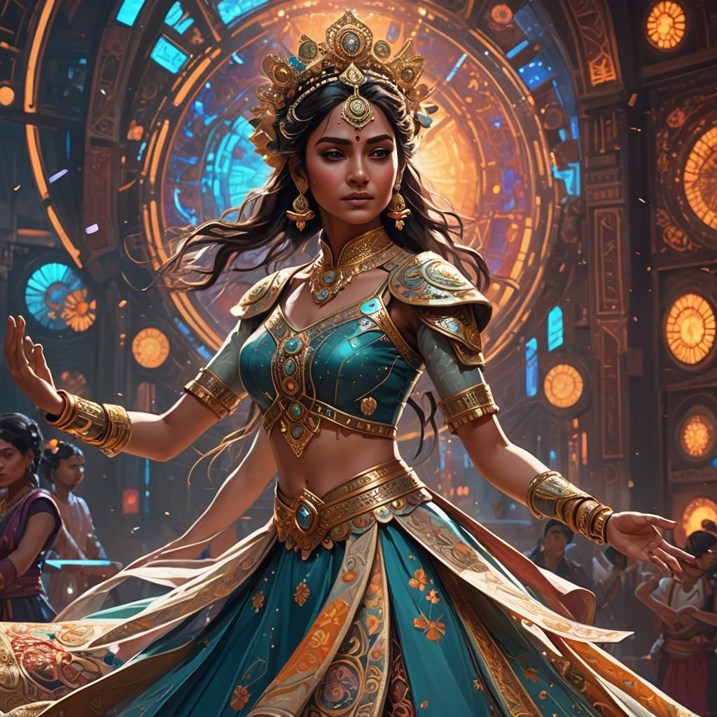 Robotic Kathak Dancer in Cyberpunk Style