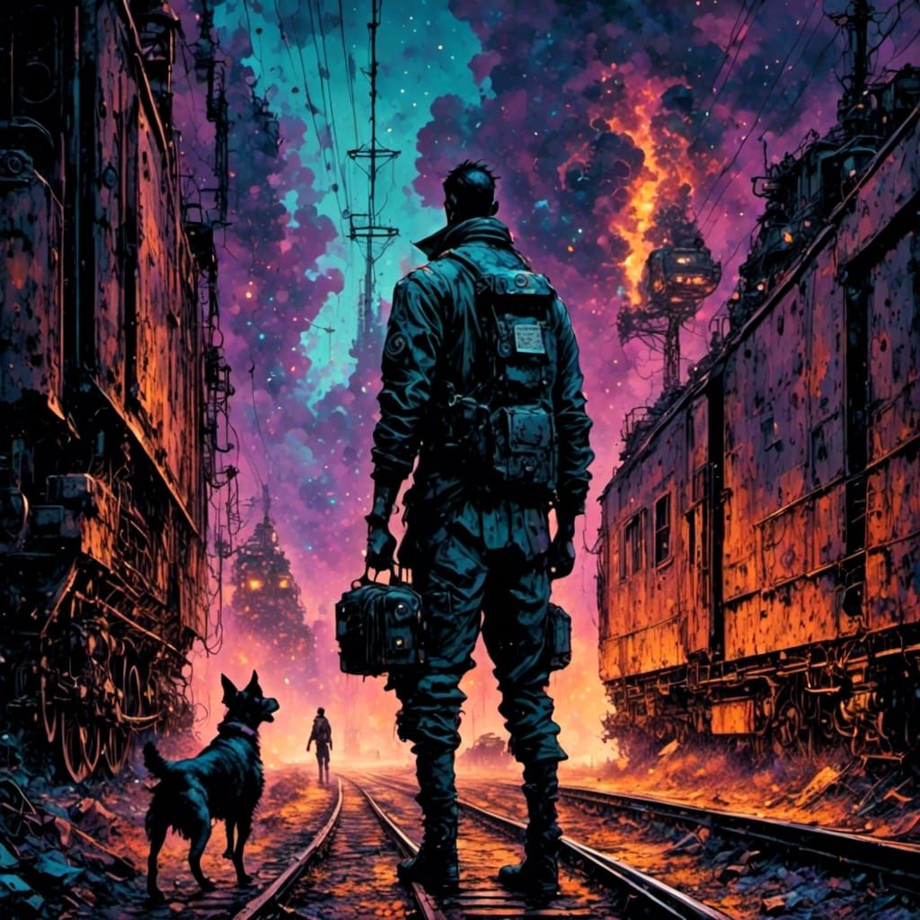 Dog Walks Dieselpunk Train Through Wasteland