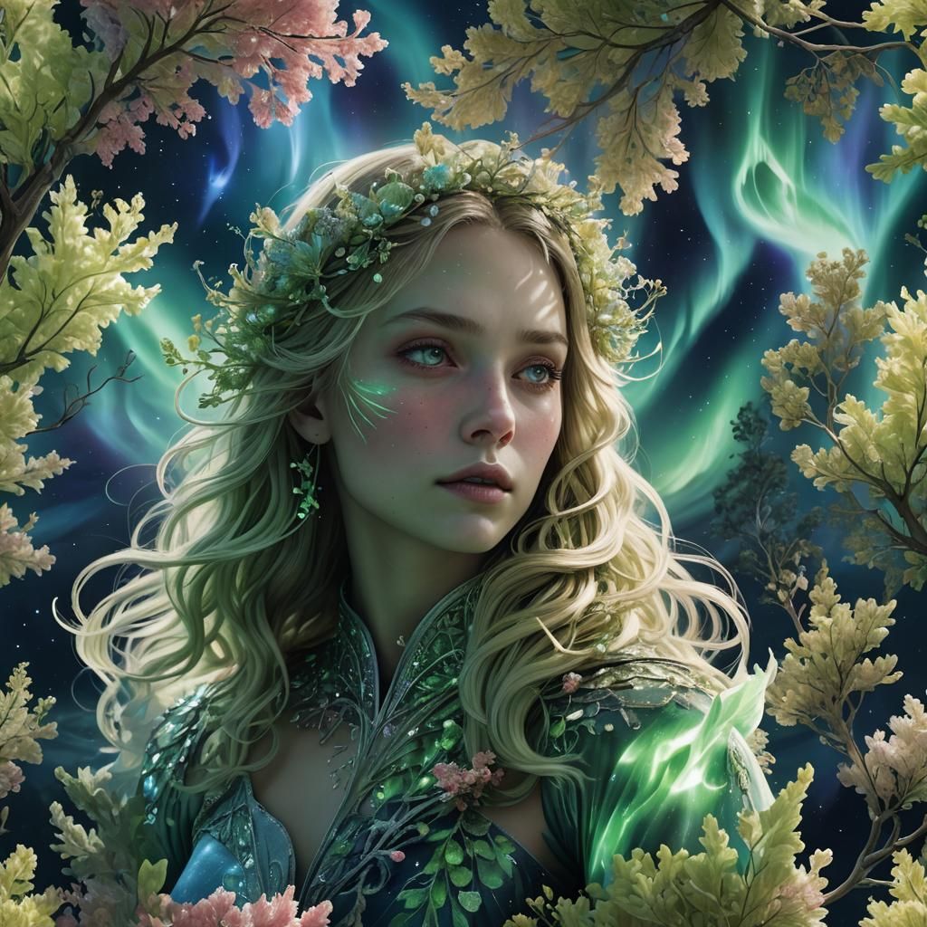 Mysterious Human Flora with Aurora Borealis