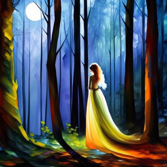 Ethereal Ghostly Woman in Forest, Watercolor Style