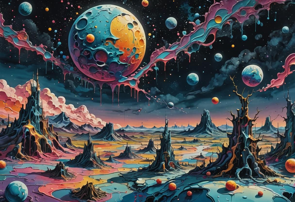 Surreal Glowing Moon in Graffiti Art Style