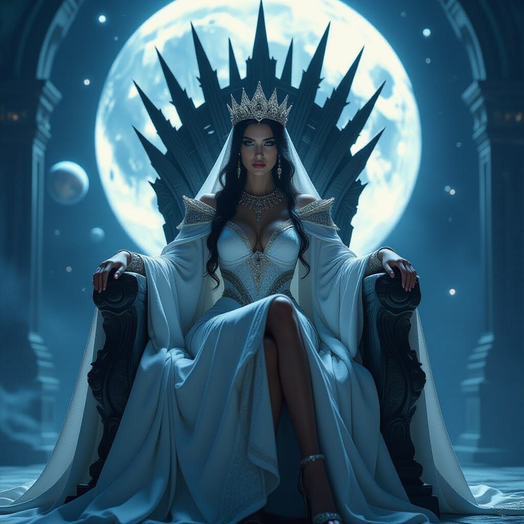 Ancient Queen on Star Throne in Cinematic Fantasy