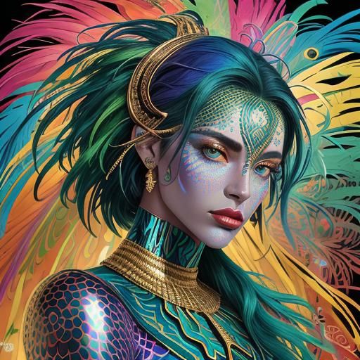 Rainbow Dragon Woman: A Digital Pop Art Portrait