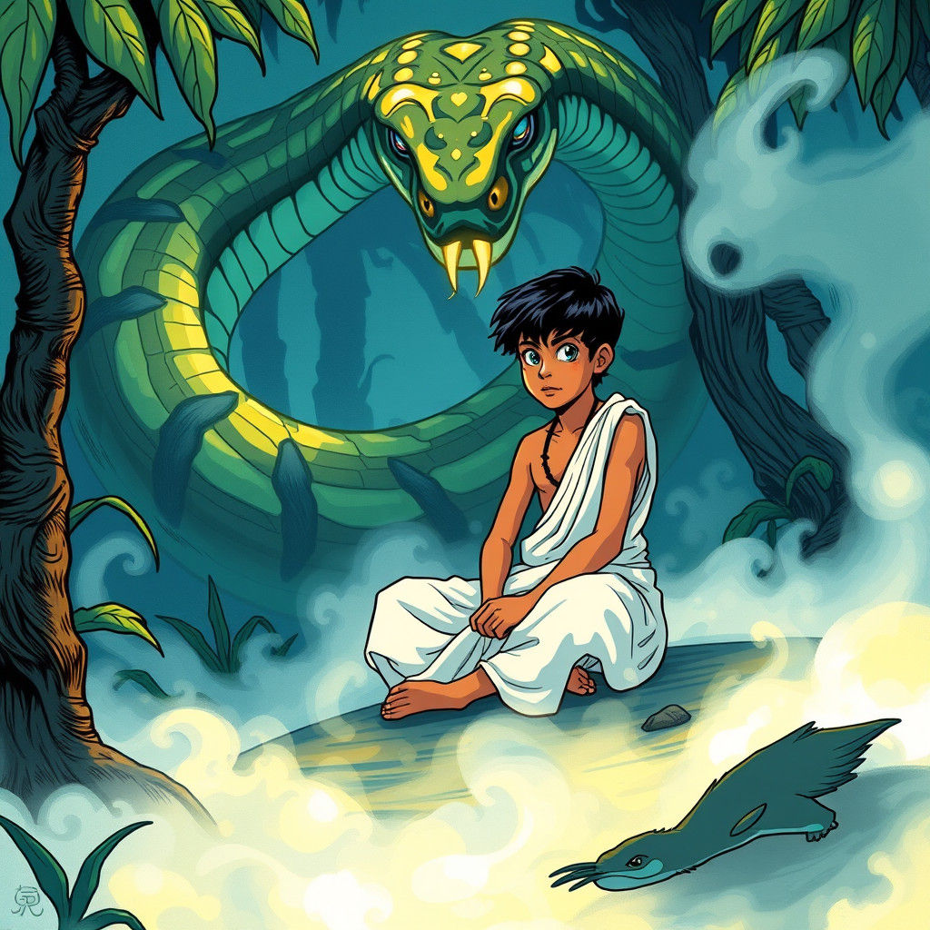 Mowgli and Kaa in Hypnotic Manga Style