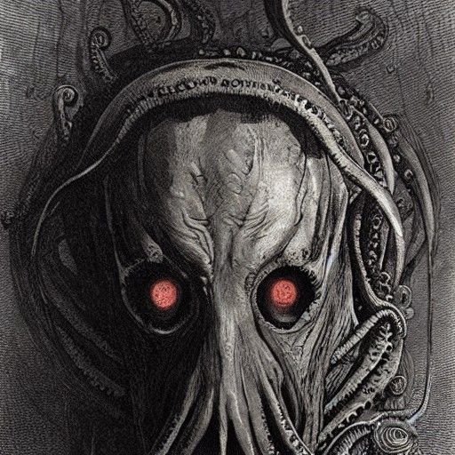 Horror Octopus with Man's Head in Doré Style