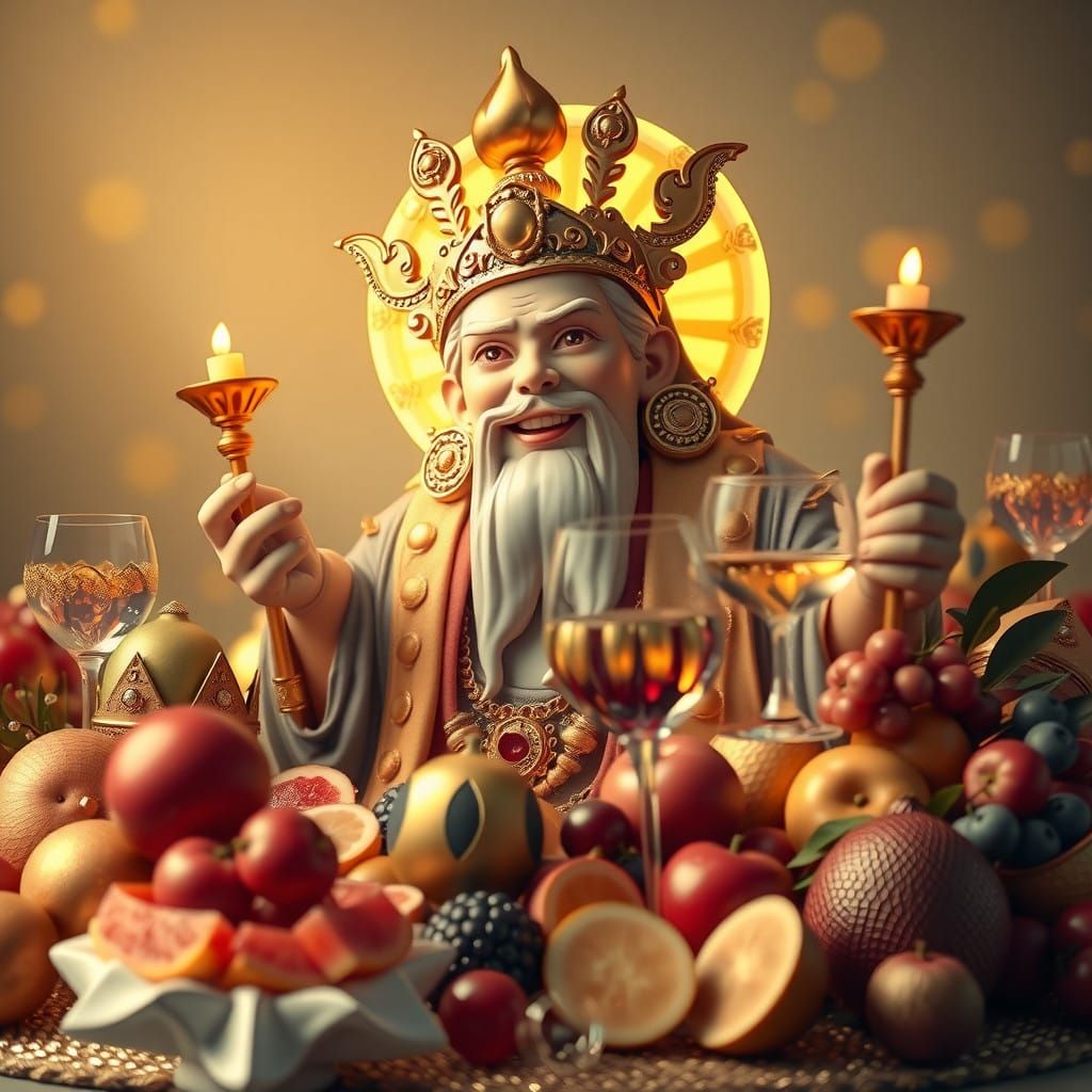 Vibrant Anime God of Abundance Radiates Golden Aura in Opule...