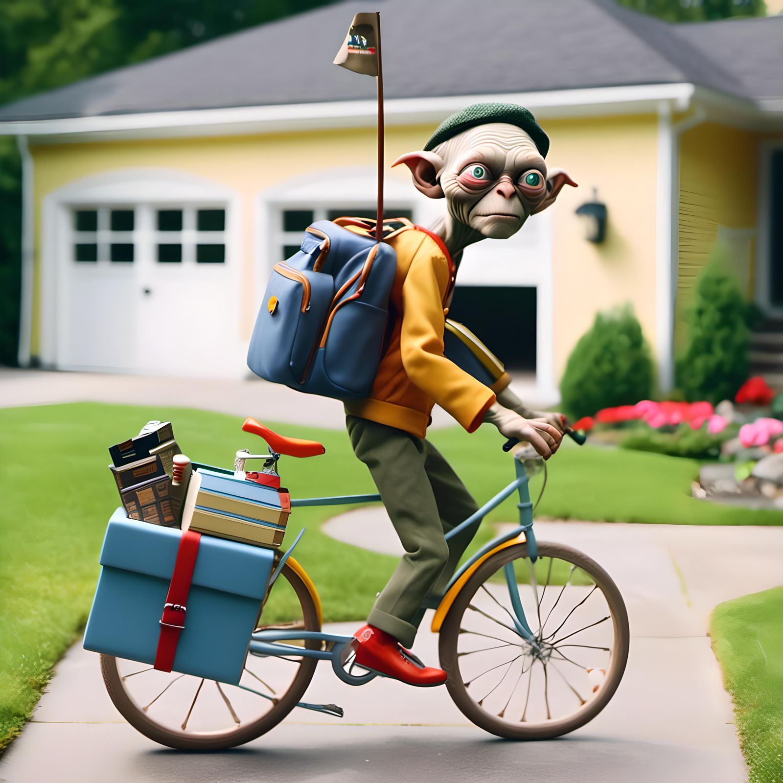 Man on Bicycle Rides Away From Garage Sale